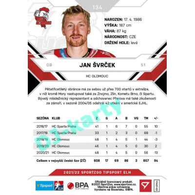 2021/22 Sportzoo TIPSPORT ELH #134 Jan Švrček