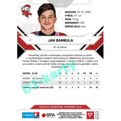 2021/22 Sportzoo TIPSPORT ELH #135 Jan Bambula
