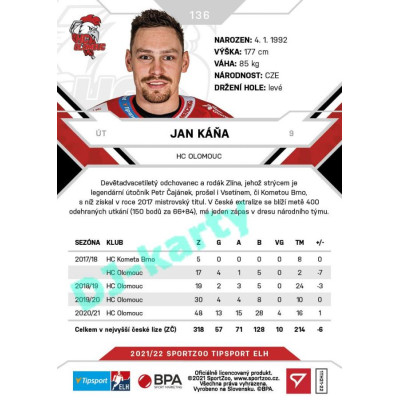 2021/22 Sportzoo TIPSPORT ELH #136 Jan Káňa