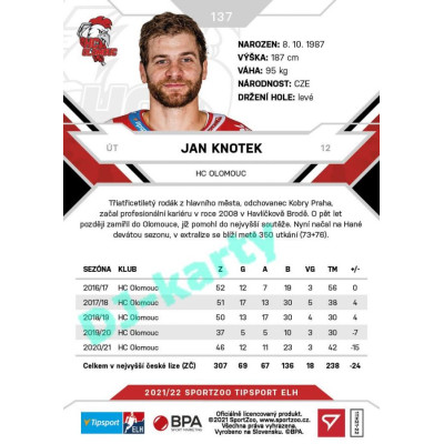 2021/22 Sportzoo TIPSPORT ELH #137 Jan Knotek