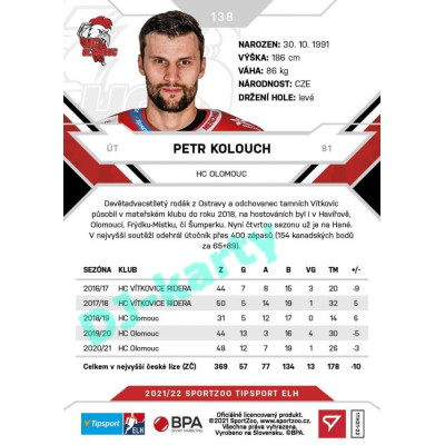 2021/22 Sportzoo TIPSPORT ELH #138 Petr Kolouch