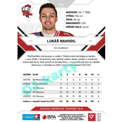 2021/22 Sportzoo TIPSPORT ELH #141 Lukáš Nahodil