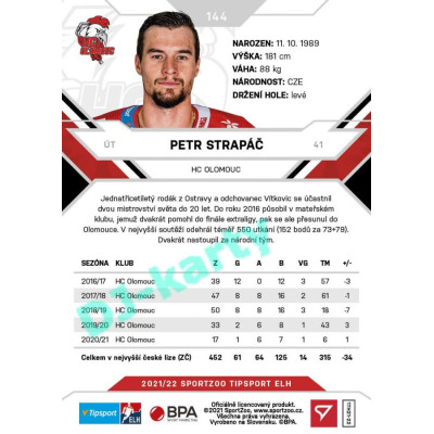 2021/22 Sportzoo TIPSPORT ELH #144 Petr Strapáč