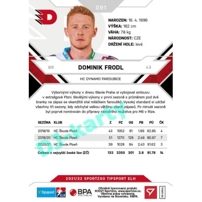 2021/22 Sportzoo TIPSPORT ELH #091 Dominik Frodl