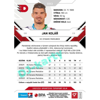 2021/22 Sportzoo TIPSPORT ELH #093 Jan Kolář