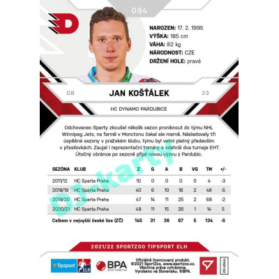 2021/22 Sportzoo TIPSPORT ELH #094 Jan Košťálek