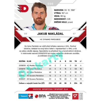 2021/22 Sportzoo TIPSPORT ELH #096 Jakub Nakládal