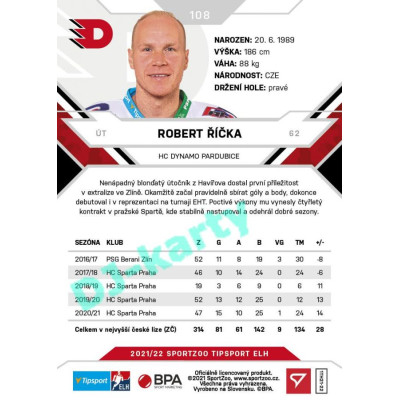 2021/22 Sportzoo TIPSPORT ELH #108 Robert Říčka