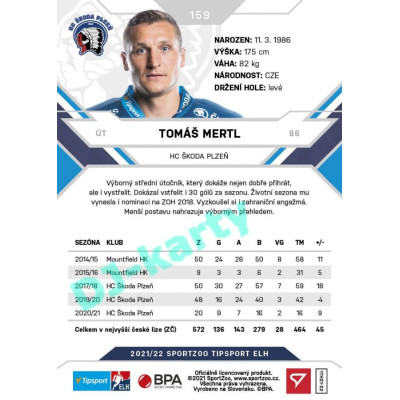 2021/22 Sportzoo TIPSPORT ELH #159 Tomáš Mertl