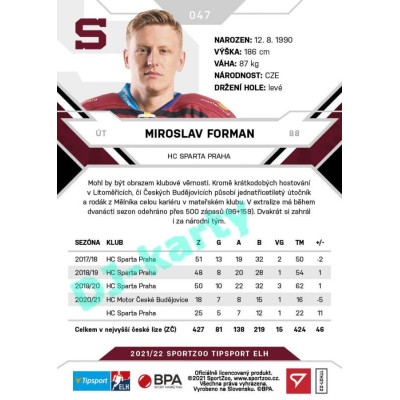2021/22 Sportzoo TIPSPORT ELH #047 Miroslav Forman