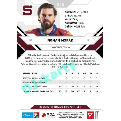 2021/22 Sportzoo TIPSPORT ELH #048 Roman Horák