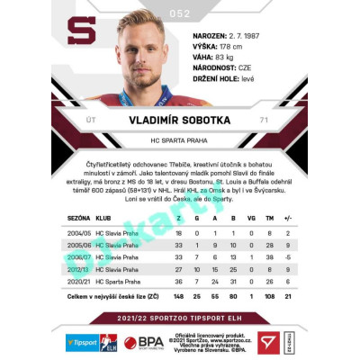 2021/22 Sportzoo TIPSPORT ELH #052 Vladimír Sobotka