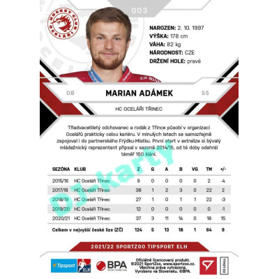2021/22 Sportzoo TIPSPORT ELH #003 Marian Adámek