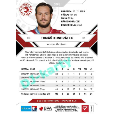 2021/22 Sportzoo TIPSPORT ELH #005 Tomáš Kundrátek