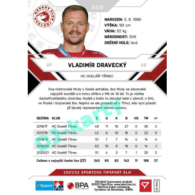 2021/22 Sportzoo TIPSPORT ELH #009 Vladimír Dravecký
