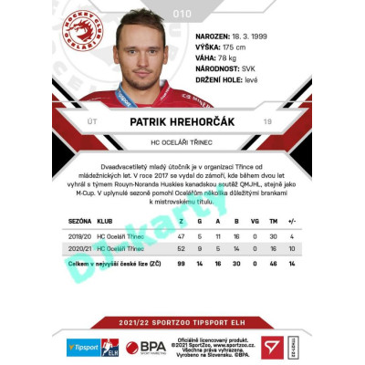 2021/22 Sportzoo TIPSPORT ELH #010 Patrik Hrehorčák
