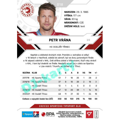 2021/22 Sportzoo TIPSPORT ELH #018 Petr Vrána