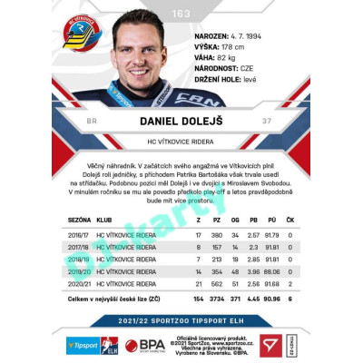 2021/22 Sportzoo TIPSPORT ELH #163 Daniel Dolejš
