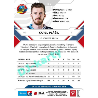 2021/22 Sportzoo TIPSPORT ELH #169 Karel Plášil