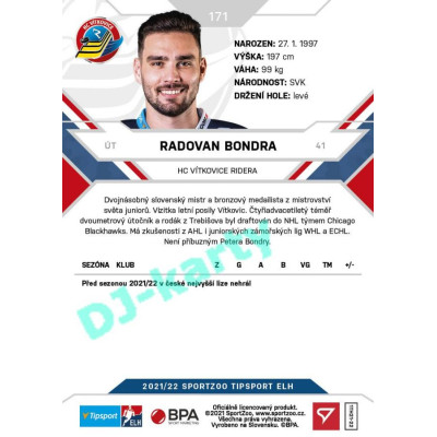 2021/22 Sportzoo TIPSPORT ELH #171 Radovan Bondra
