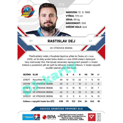 2021/22 Sportzoo TIPSPORT ELH #173 Rastislav Dej