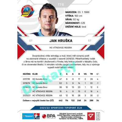 2021/22 Sportzoo TIPSPORT ELH #176 Jan Hruška