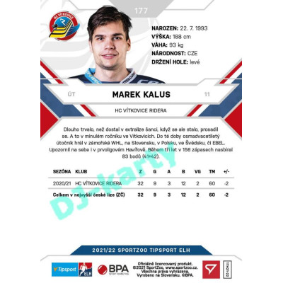 2021/22 Sportzoo TIPSPORT ELH #177 Marek Kalus