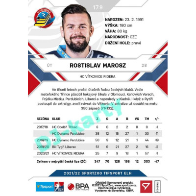 2021/22 Sportzoo TIPSPORT ELH #179 Rostislav Marosz