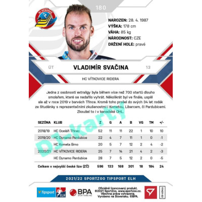 2021/22 Sportzoo TIPSPORT ELH #180 Vladimír Svačina