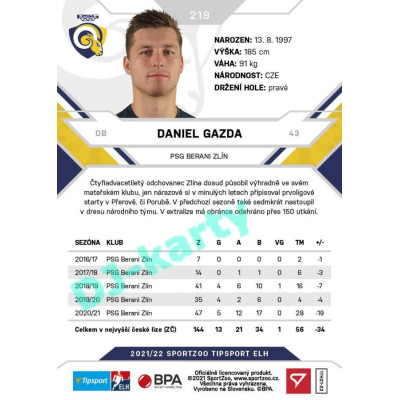 2021/22 Sportzoo TIPSPORT ELH #219 Daniel Gazda