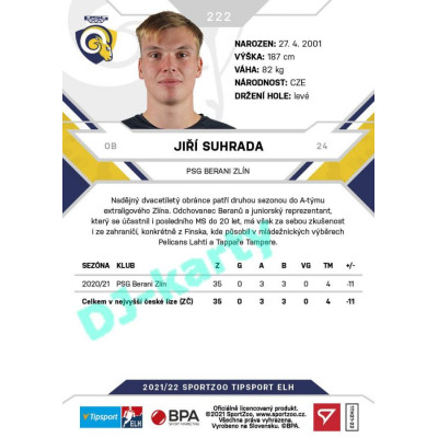 2021/22 Sportzoo TIPSPORT ELH #222 Jiří Suhrada