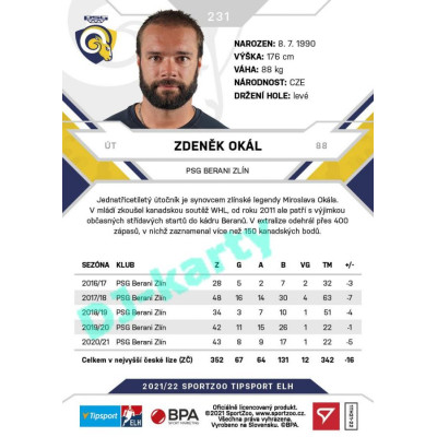2021/22 Sportzoo TIPSPORT ELH #231 Zdeněk Okál