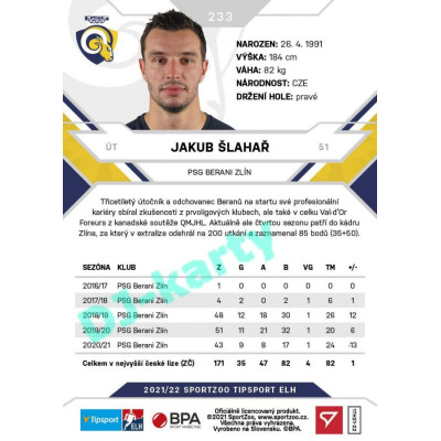 2021/22 Sportzoo TIPSPORT ELH #233 Jakub Šlahař