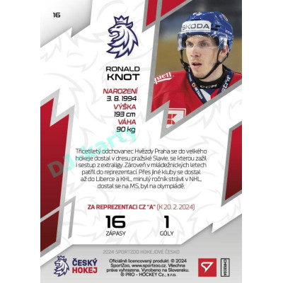 2024 Sportzoo Hokejové ČESKO #16 Ronald Knot