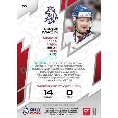 2024 Sportzoo Hokejové ČESKO #20 Dominik Mašín