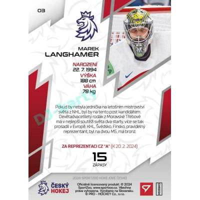 2024 Sportzoo Hokejové ČESKO #03 Marek Langhamer