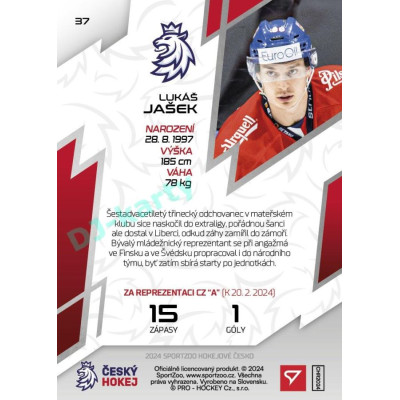 2024 Sportzoo Hokejové ČESKO #37 Lukáš Jašek