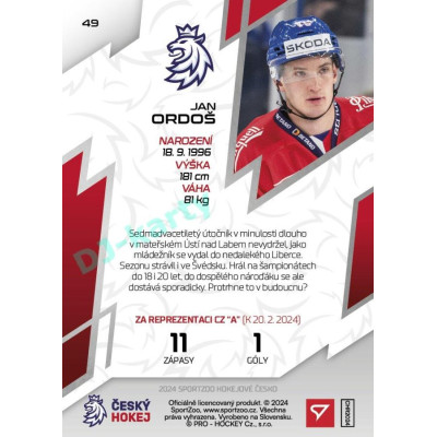 2024 Sportzoo Hokejové ČESKO #49 Jan Ordoš