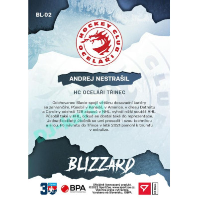 2022/23 Sportzoo ELH 1. série #BL-02 Andrej Nestrašil Blizzard Limited Red xx/30
