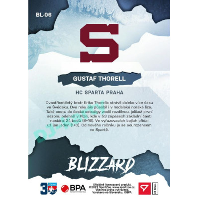2022/23 Sportzoo ELH 1. série #BL-06 Gustaf Thorell Blizzard