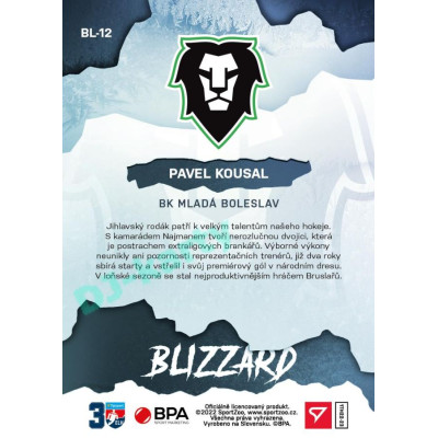 2022/23 Sportzoo ELH 1. série #BL-12 Pavel Kousal Blizzard Limited Blue xx/60