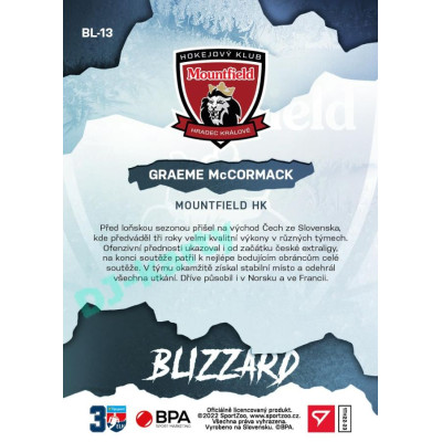 2022/23 Sportzoo ELH 1. série #BL-13 Graeme McCormack Blizzard Limited Blue xx/60