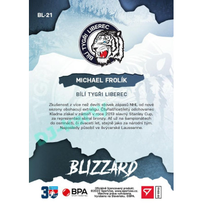 2022/23 Sportzoo ELH 1. série #BL-21 Michael Frolík Blizzard Limited Blue xx/60