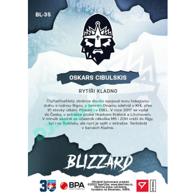 2022/23 Sportzoo ELH 1. série #BL-35 Oskar Cibulskis Blizzard Limited Blue xx/60