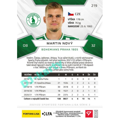 2021/22 Sportzoo Fortuna Liga 2. série #219 Martin Nový