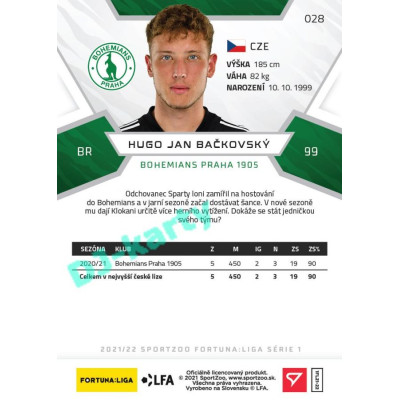 2021/22 Sportzoo Fortuna Liga Hugo Jan Bačkovský #28