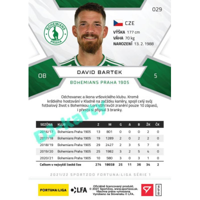 2021/22 Sportzoo Fortuna Liga David Bartek #29