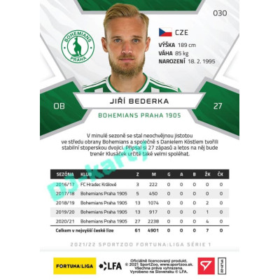 2021/22 Sportzoo Fortuna Liga Jiří Bederka #30