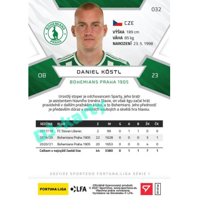 2021/22 Sportzoo Fortuna Liga Daniel Köstl #32