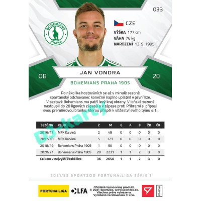 2021/22 Sportzoo Fortuna Liga Jan Vondra #33